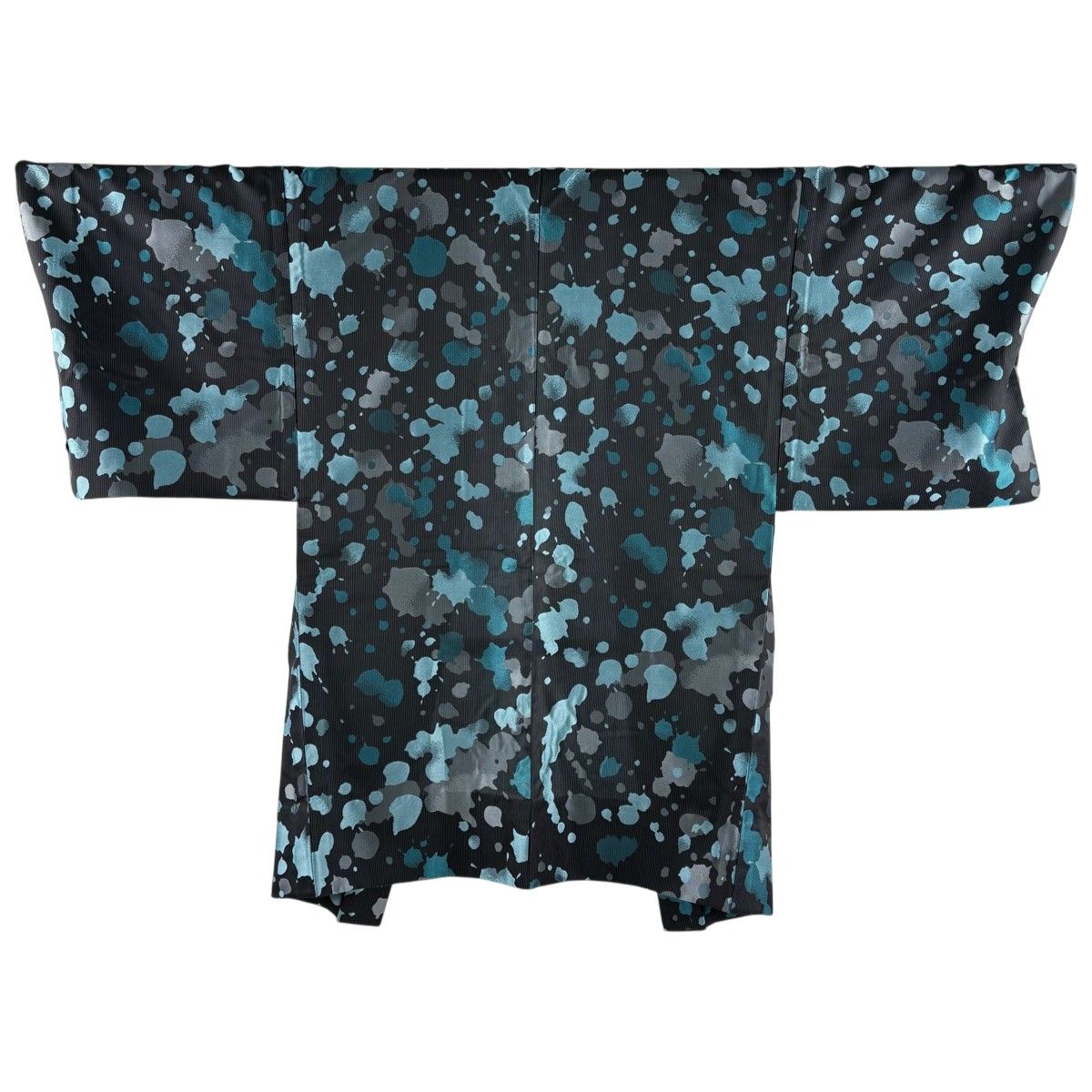【美品】 男着物 身丈103cm 裄丈71.5cm M 羽織 幾何学 縦縞 灰色 正絹 逸品 【中古】