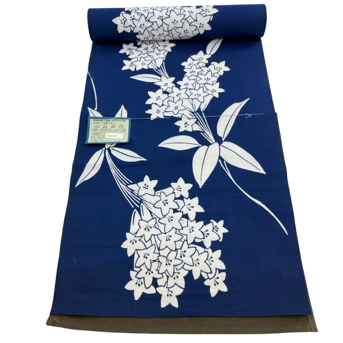 反物 優品 小紋 草花 紺色 綿 【中古】