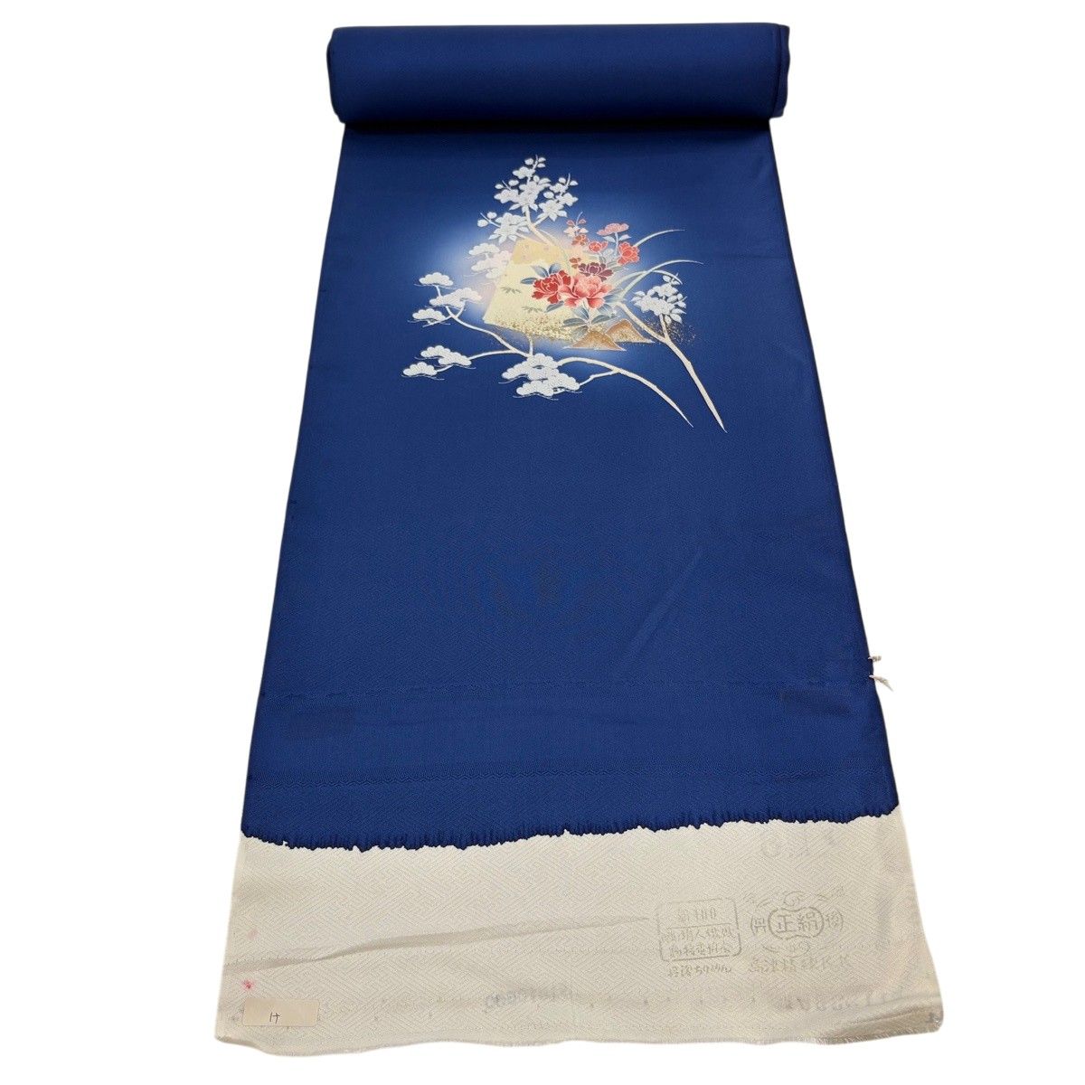 反物 秀品 付下げ 草花 破れ色紙 金彩 ぼかし 紺色 正絹 【中古】