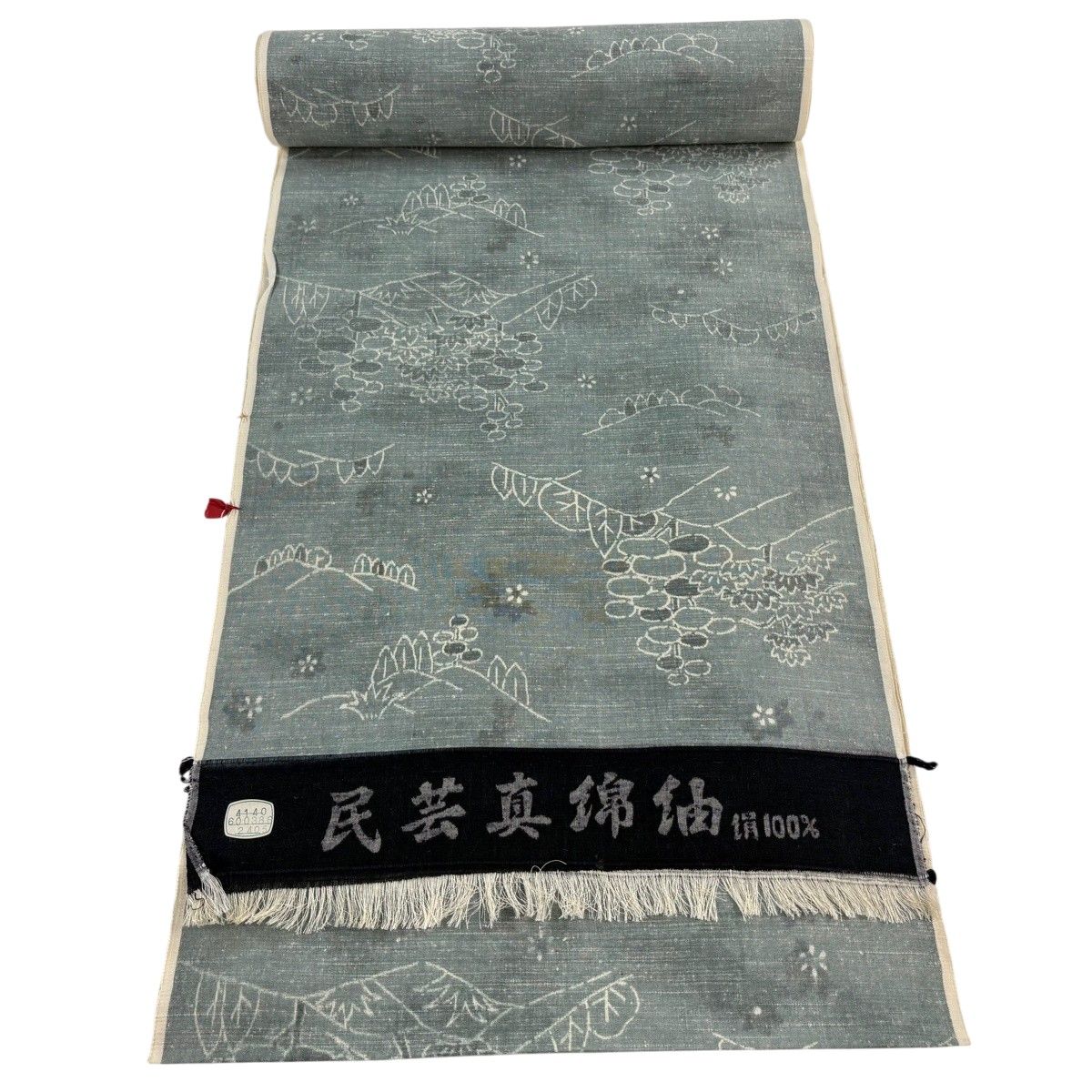 反物 秀品 紬 樹木 花柄 灰緑 正絹 【中古】 7,546円