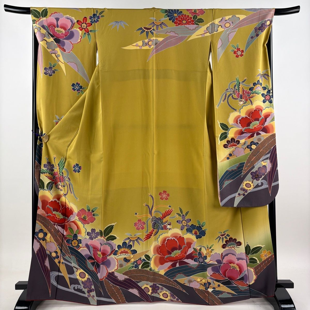 振袖 身丈167.5cm 裄丈68cm 正絹 名品 【中古】 振袖 身丈169cm 裄丈71cm L 袷 草花 金糸 金彩 小豆色 正絹 秀品