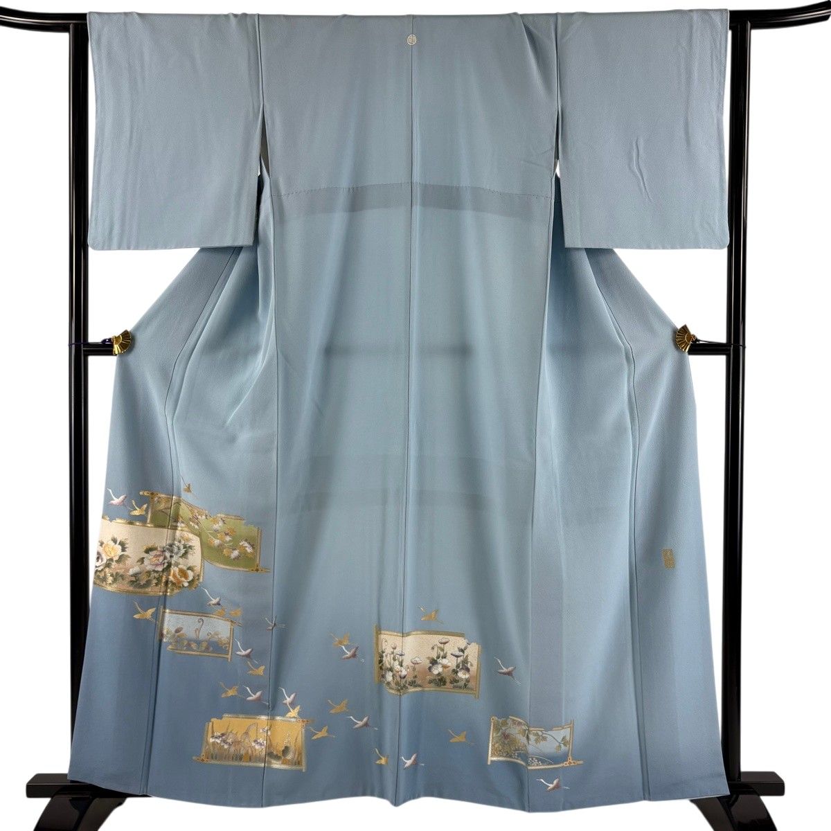 色留袖 身丈160cm 裄丈63.5cm S 袷 和田光正 落款 草花 鶴 金彩 水色