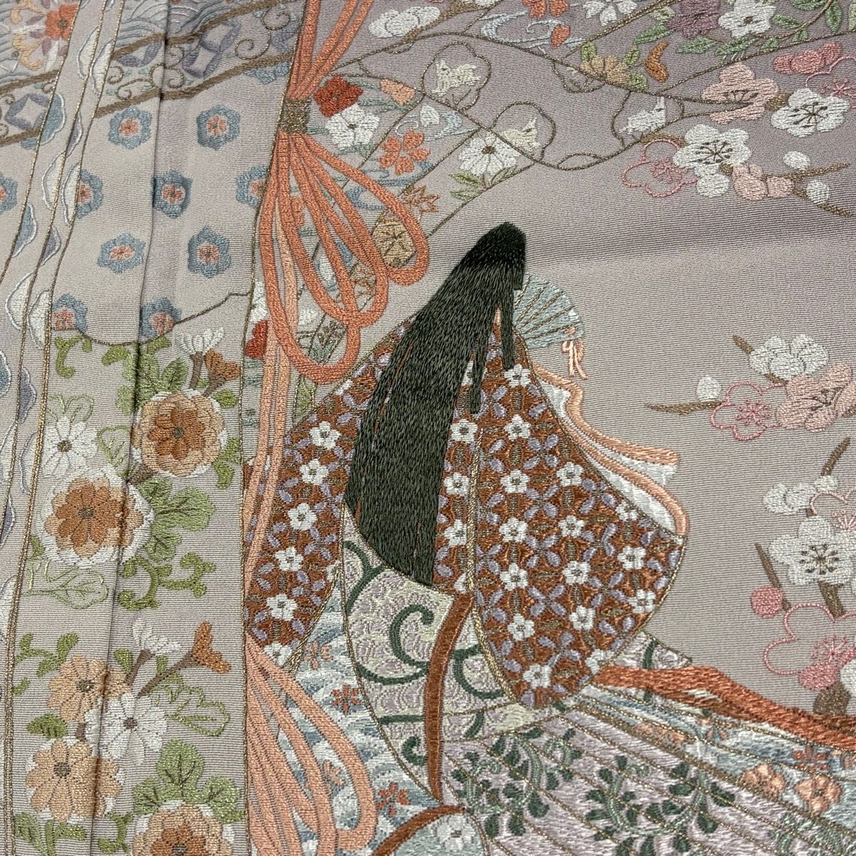 色留袖 身丈162cm 裄丈66.5cm M 袷 几帳 姫 刺繍 金糸 薄紫 正絹 秀品