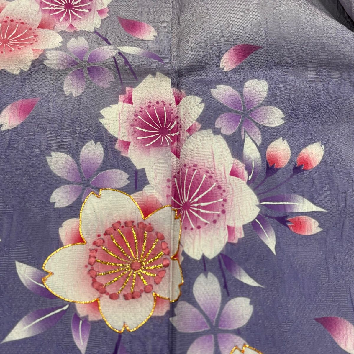 振袖 身丈172.5cm 裄丈68cm L 袷 桜 金糸 金彩 薄紫 正絹 秀品 【中古