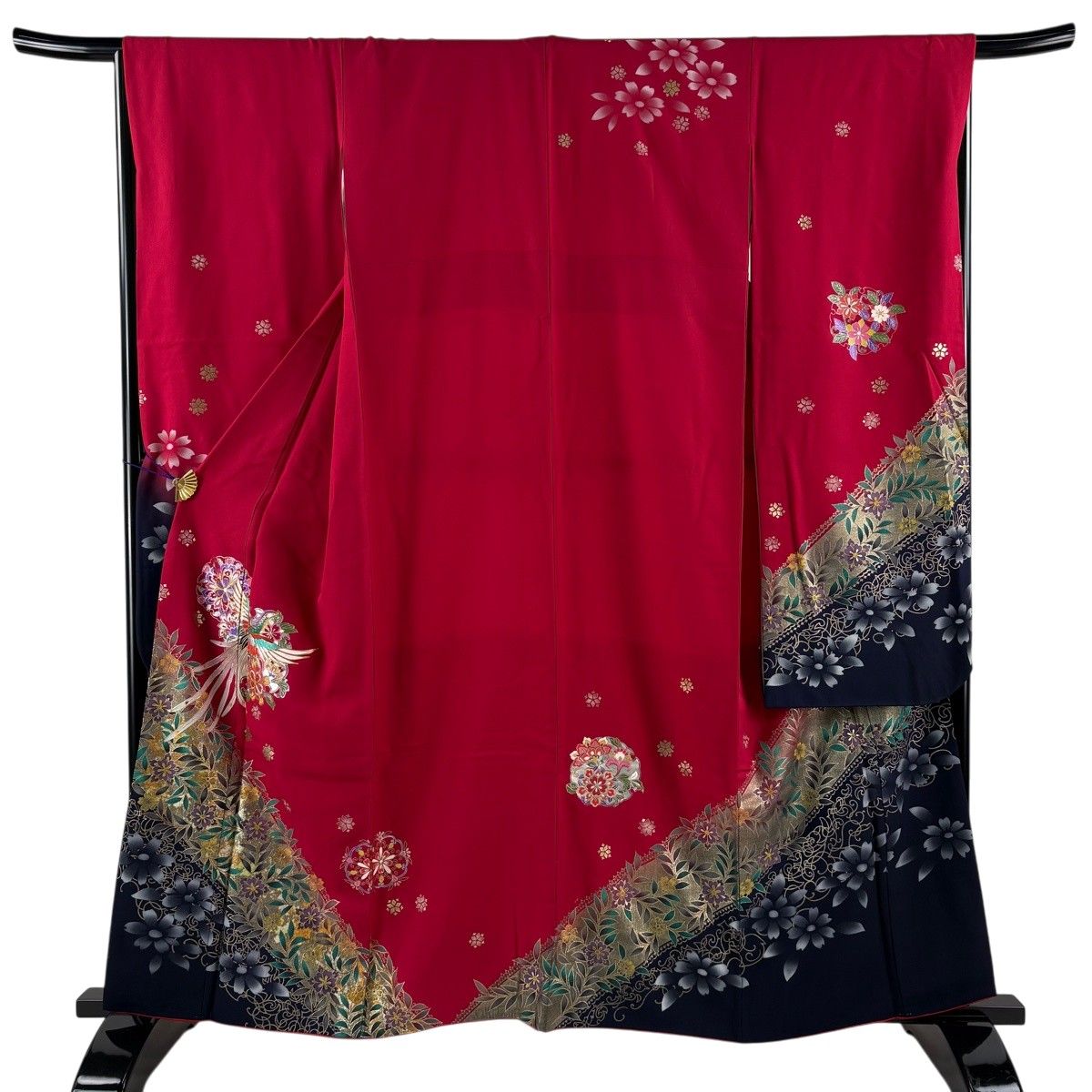 振袖 身丈158.5cm 裄丈66cm M 袷 鳳凰 華文 金銀彩 金糸 赤 正絹 秀品