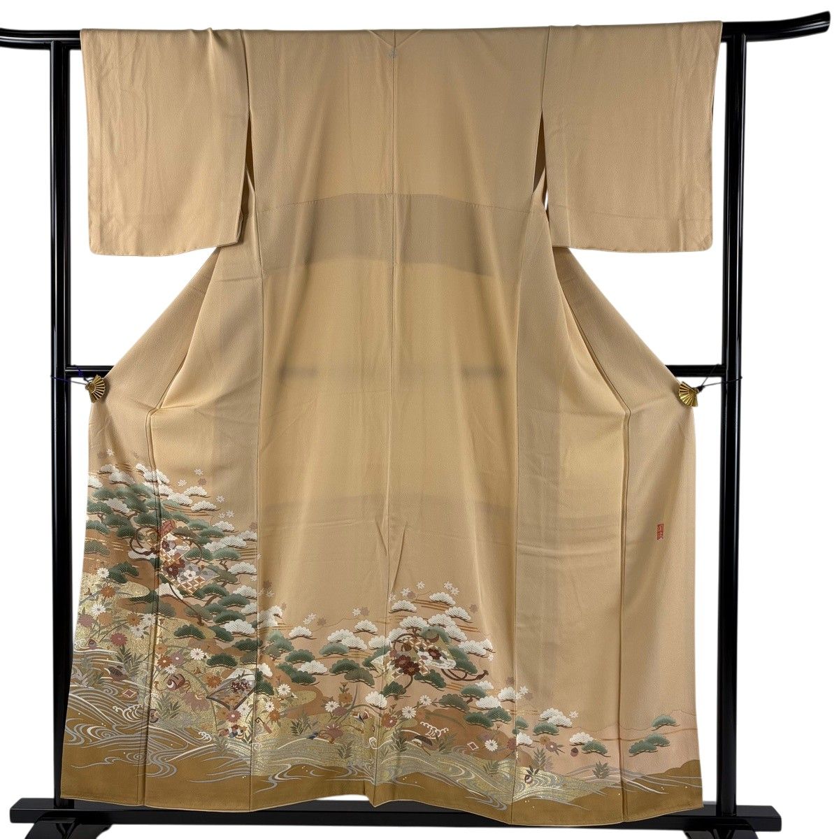 色留袖 身丈161cm 裄丈65cm 正絹 秀品 【中古】 色留袖 身丈161.5cm 裄丈68cm L 袷 鳳凰 桐 金糸 金彩 灰緑 正絹 秀品