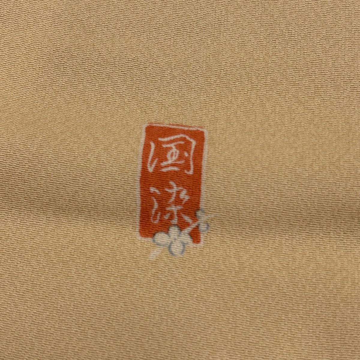 色留袖 身丈155cm 裄丈62cm S 袷 落款 巻物 松 金糸 金彩 薄オレンジ