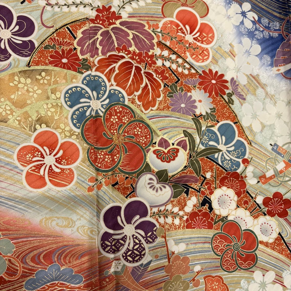 振袖 着物 中古 正絹 地模様 松竹梅模様 象牙色 身丈163.5cm 裄66.5cm L きもの北條 A1152-5 5010-02885_15.jpg