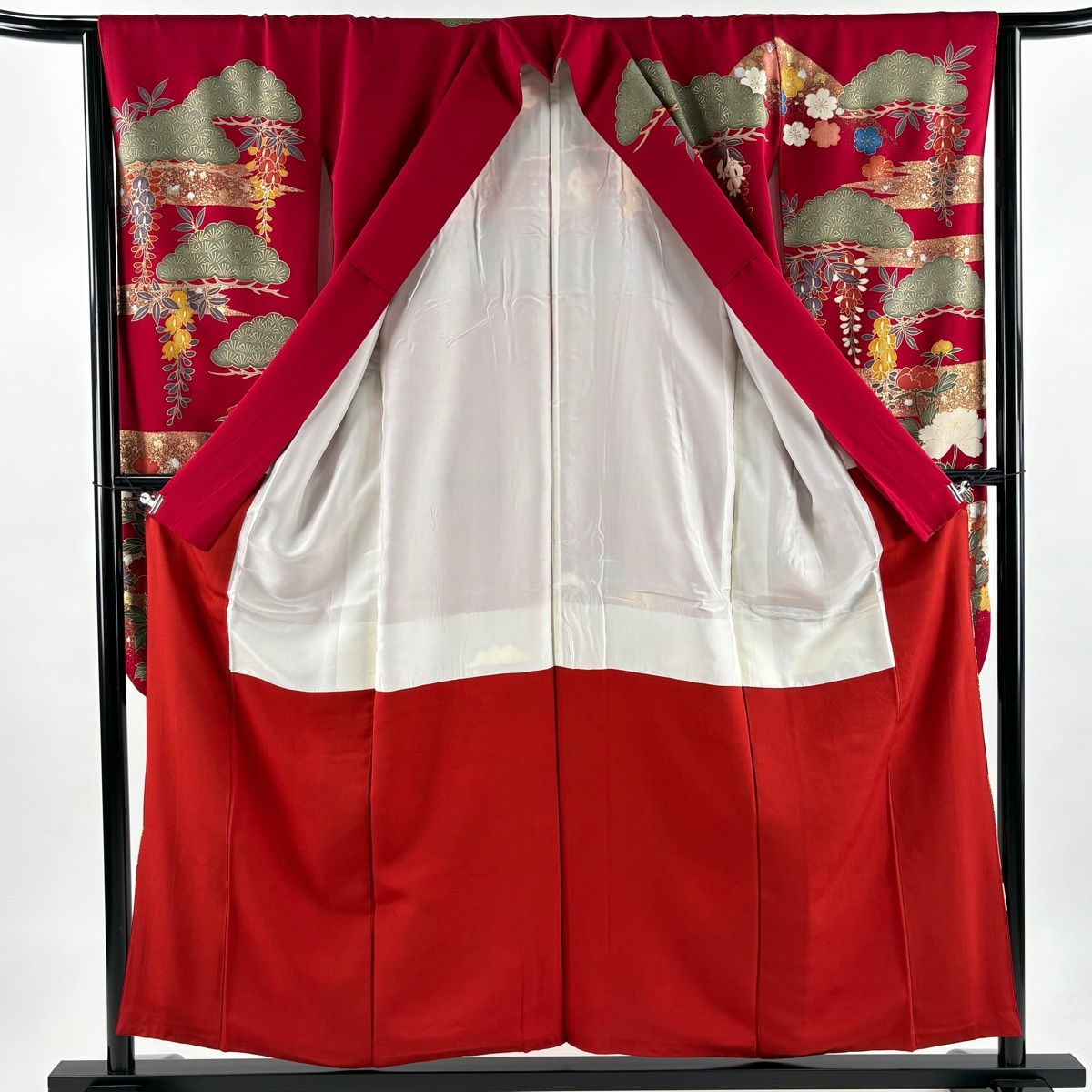 振袖 身丈156cm 裄丈65cm 正絹 美品 名品 【中古】 振袖 身丈156cm 裄丈65.5cm M 袷 尾長鳥 藤 金彩 ぼかし 緑 正絹 秀品