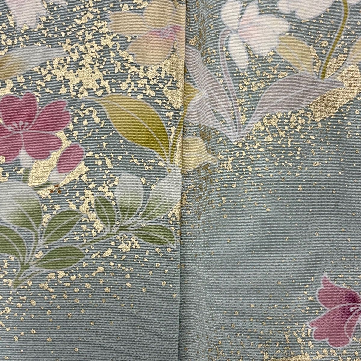 訪問着 身丈153cm 裄丈62cm S 袷 枝花 草花 金彩 薄緑 正絹 秀品