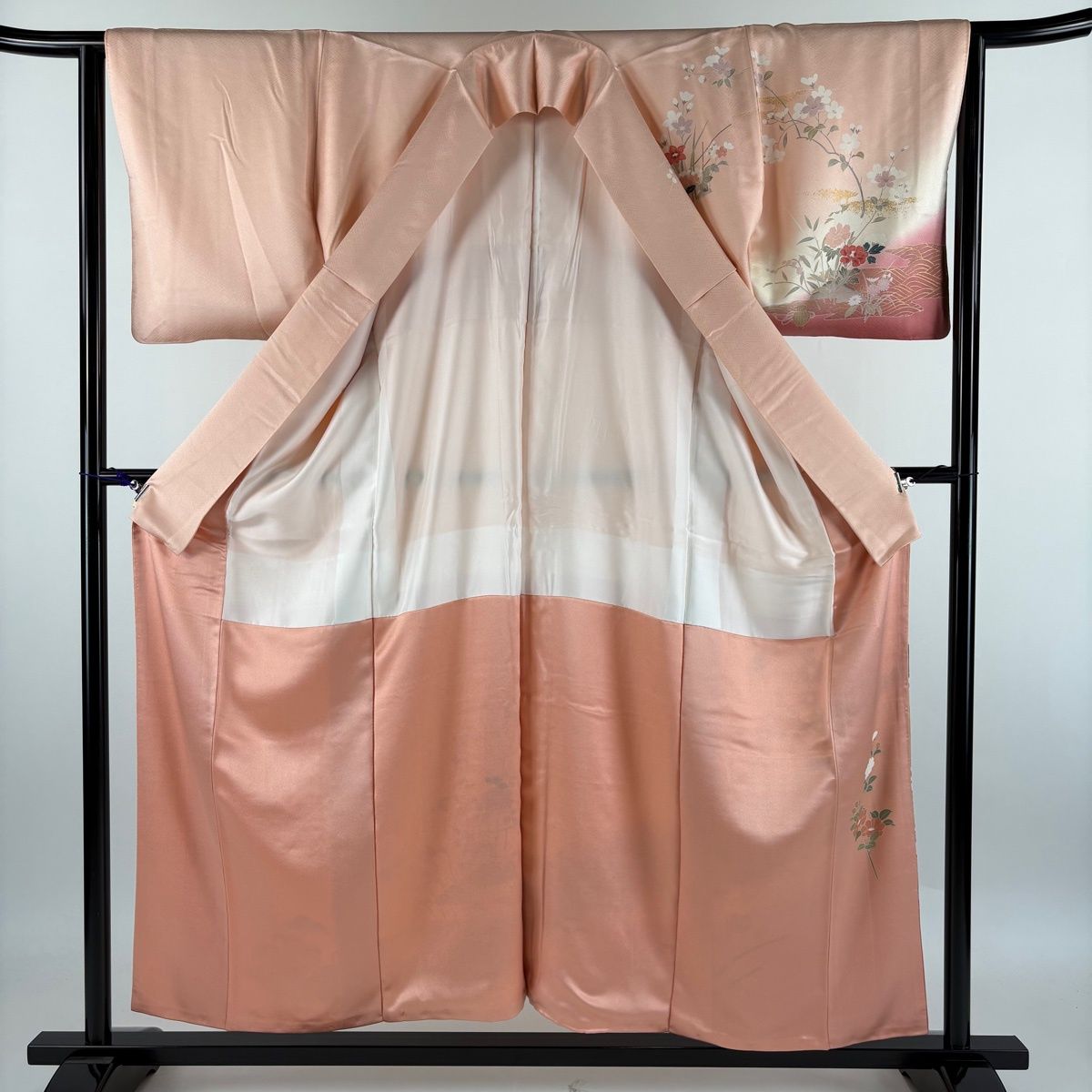 訪問着 秀品 身丈156cm 裄丈64cm 正絹 【中古】 訪問着 身丈156cm 裄丈64cm M 袷 草花 橋 金彩 ぼかし ピンク 正絹 秀