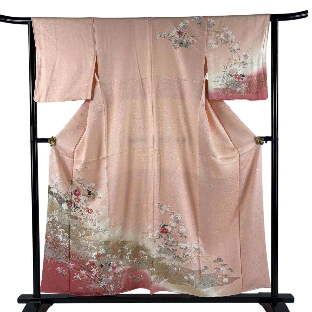 訪問着 秀品 身丈156cm 裄丈64cm 正絹 【中古】 訪問着 身丈156cm 裄丈64cm M 袷 草花 橋 金彩 ぼかし ピンク 正絹 秀