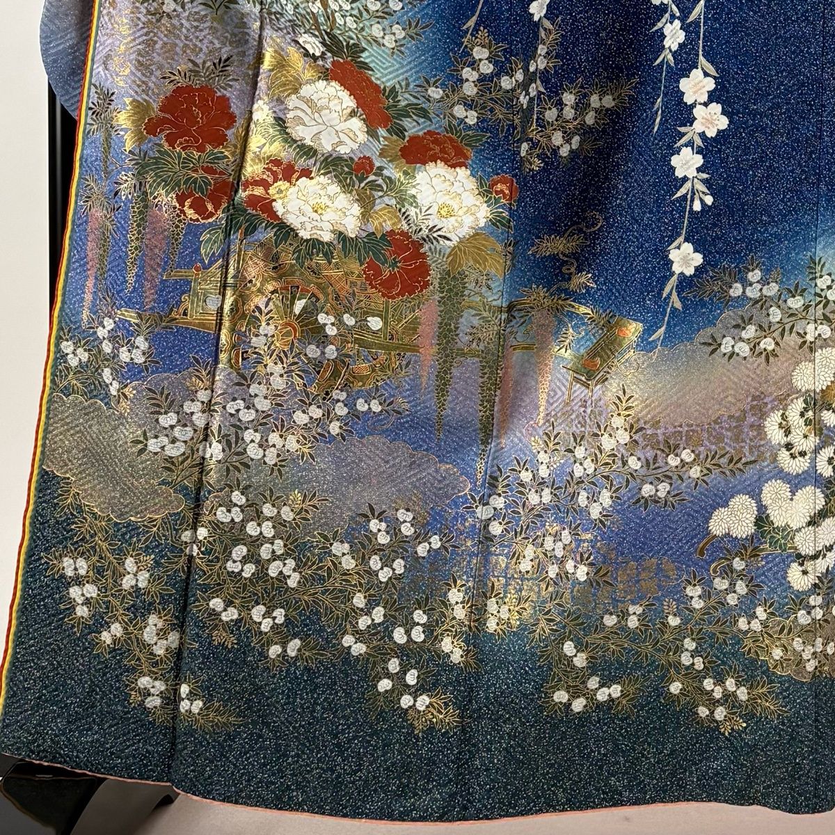 振袖 身丈168cm 裄丈67.5cm L 袷 桂由美 落款 薔薇 草花 箔 金銀彩