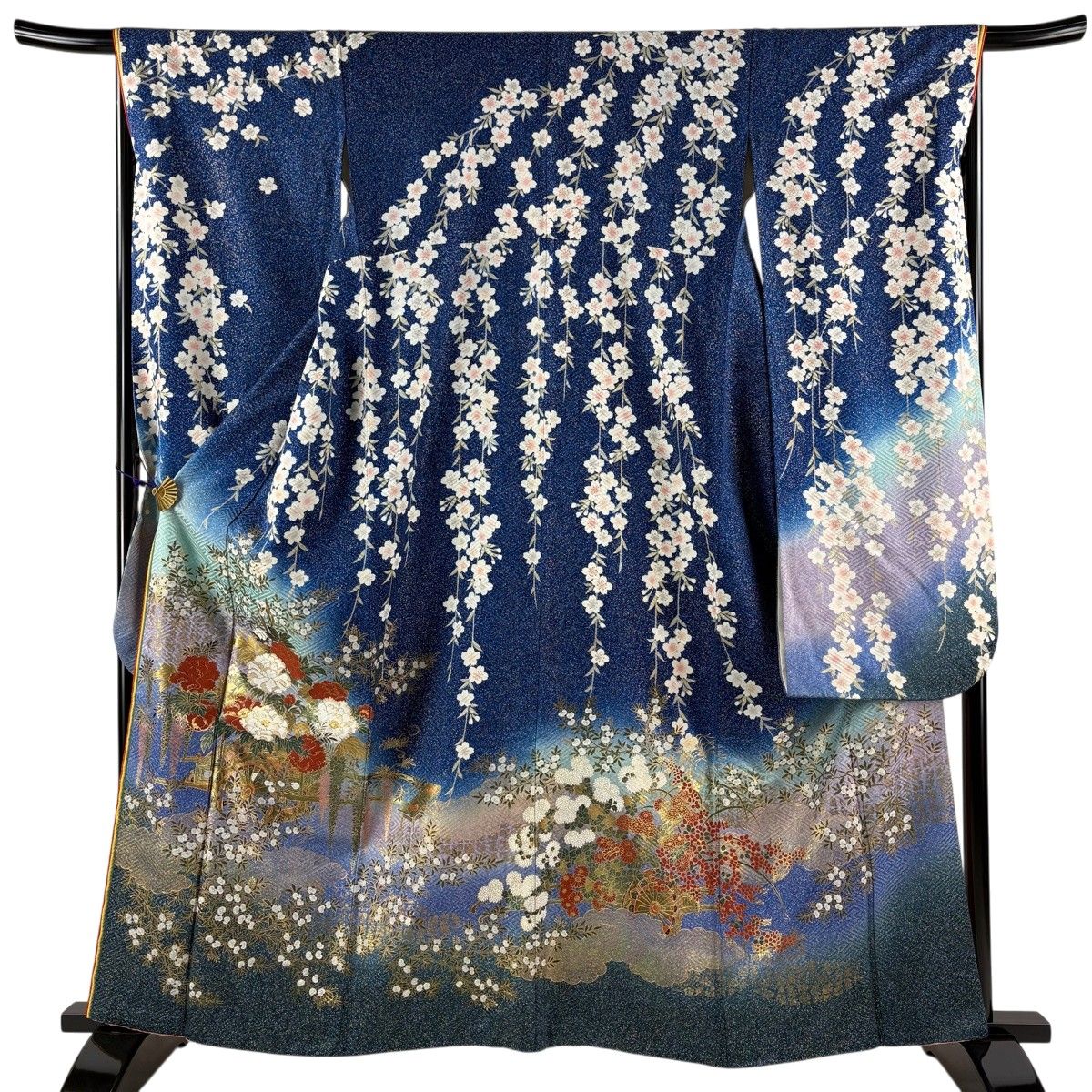 振袖 身丈161.5cm 裄丈67.5cm L 袷 桂由美 やまと 落款 花車 枝垂れ桜