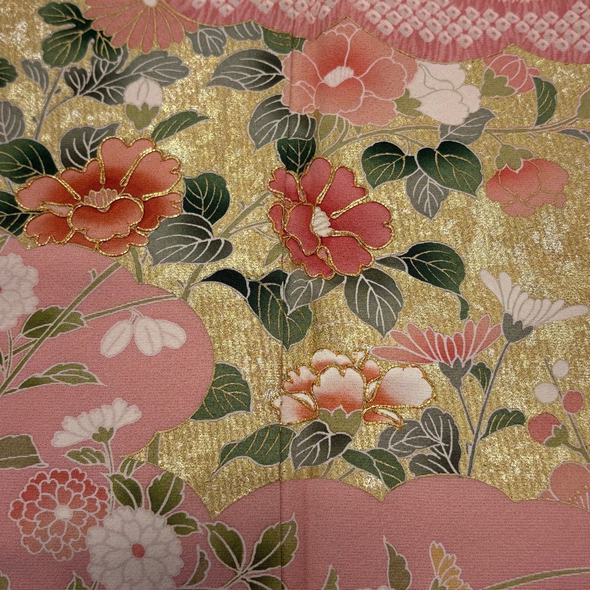訪問着 身丈152cm 裄丈63cm S 袷 草花 雲文 金糸 金彩 ピンク 正絹