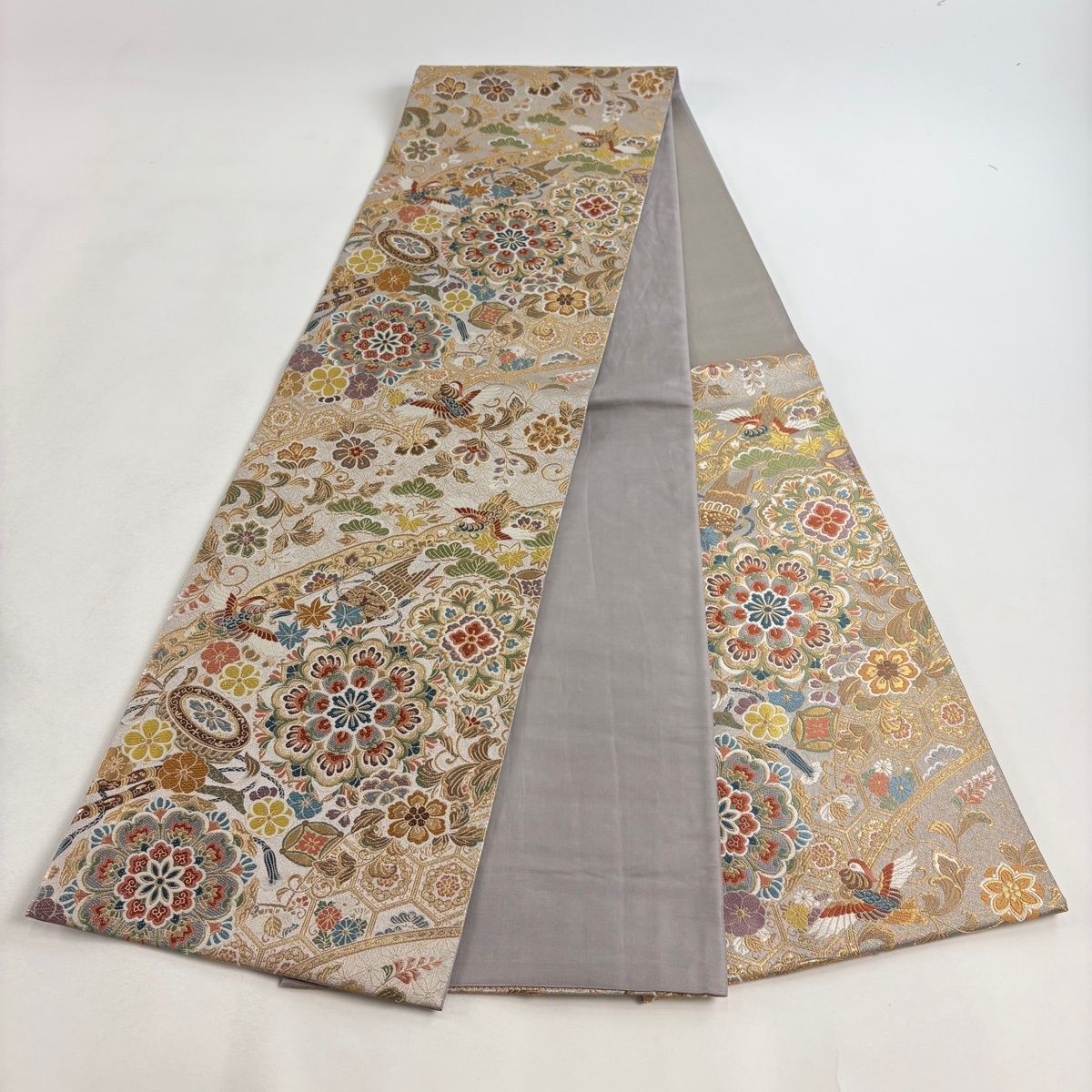 美品】 袋帯 秀品 華文 鳥 箔 金糸 銀色 六通 正絹 【中古】 - メルカリ