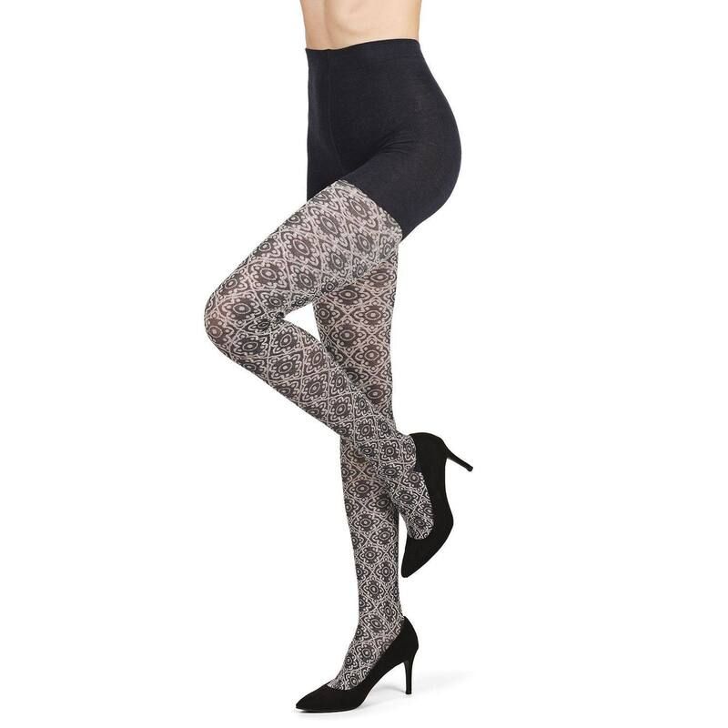 メモイ レディース アンダーウェア 靴下 セーター コットン MeMoi Diamond Pattern Swirl Cotton Blend Womensweater Tights Denim Heather ヘザー