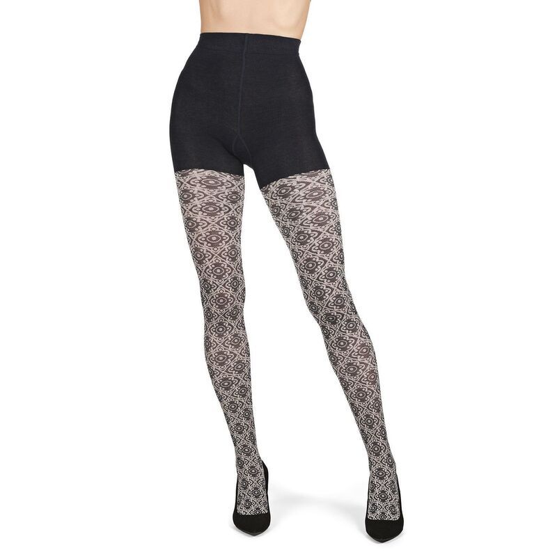 メモイ レディース アンダーウェア 靴下 セーター コットン MeMoi Diamond Pattern Swirl Cotton Blend Womensweater Tights Denim Heather ヘザー