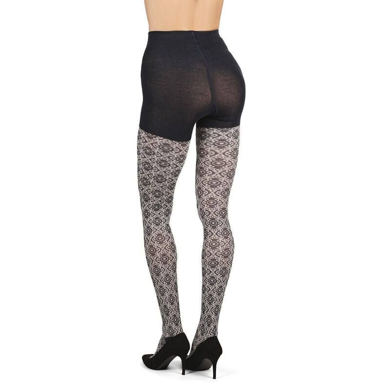 メモイ レディース アンダーウェア 靴下 セーター コットン MeMoi Diamond Pattern Swirl Cotton Blend Womensweater Tights Denim Heather ヘザー