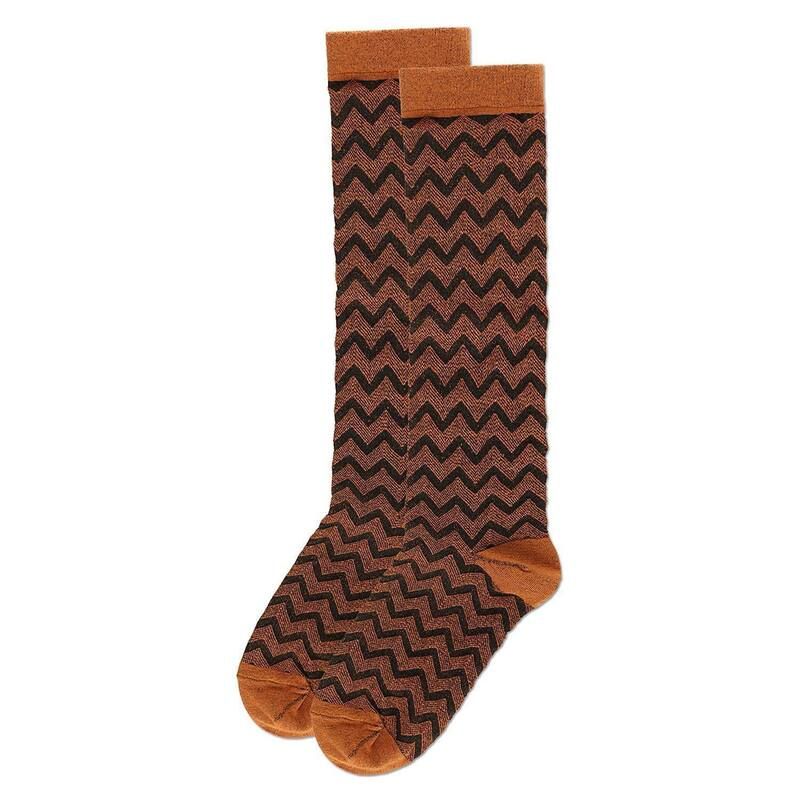 メモイ レディース アンダーウェア 靴下 コットン MeMoi Zagtrastwotone Cotton Blend Knee High Sock Sudan Brown ブラウン