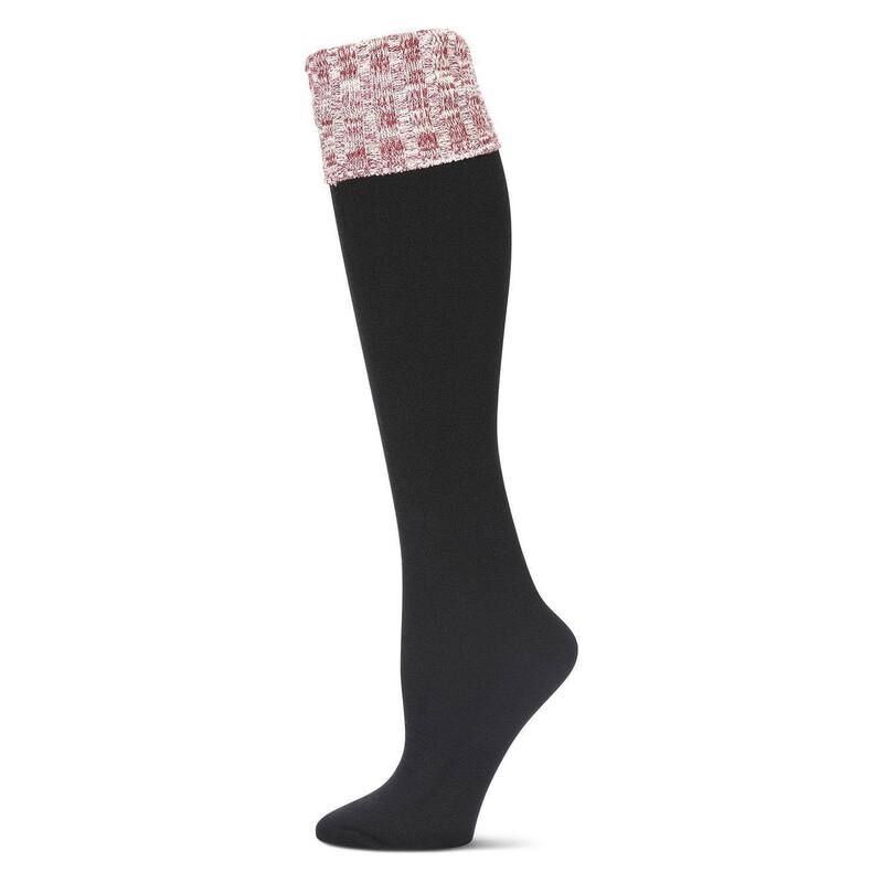 メモイ レディース アンダーウェア 靴下 フリース MeMoi Slub Rib Turn Cuffleece Knee High Socks Black Cabernet ブラック