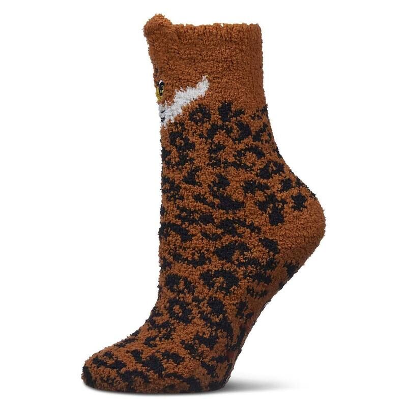 メモイ レディース アンダーウェア 靴下 プラスサイズ MeMoi Womens Leopard Embellished Plush Crews Brown ブラウン