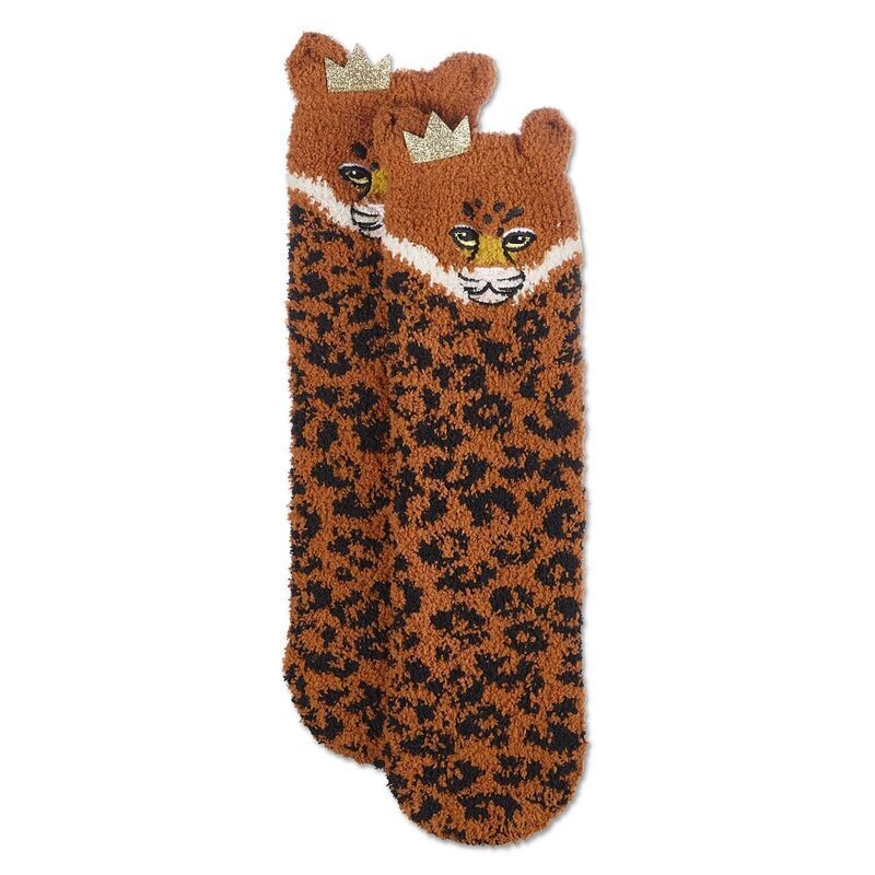 メモイ レディース アンダーウェア 靴下 プラスサイズ MeMoi Womens Leopard Embellished Plush Crews Brown ブラウン