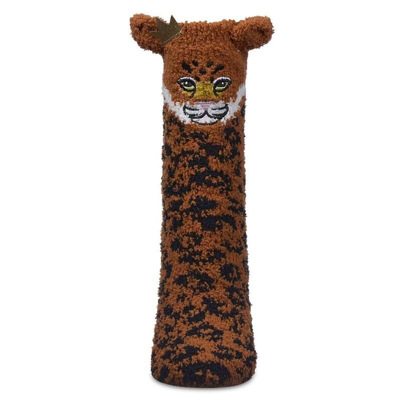 メモイ レディース アンダーウェア 靴下 プラスサイズ MeMoi Womens Leopard Embellished Plush Crews Brown ブラウン