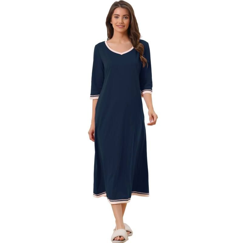cheibear レディース アンダーウェア ナイトウェア Vネック cheibear Womens 34 Sleeve V Neck Fullength Sleep Nightdress With Pockets Blue ブルー