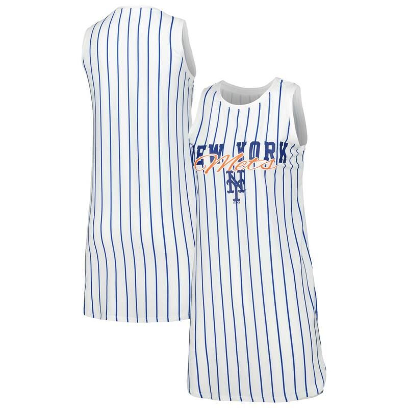 アンブランデッド レディース アンダーウェア ナイトウェア シャツ ノースリーブ ニット Unbranded Womens Conceptsport White New York Mets Reel Pinstripe Knit Sleeveless Nigh