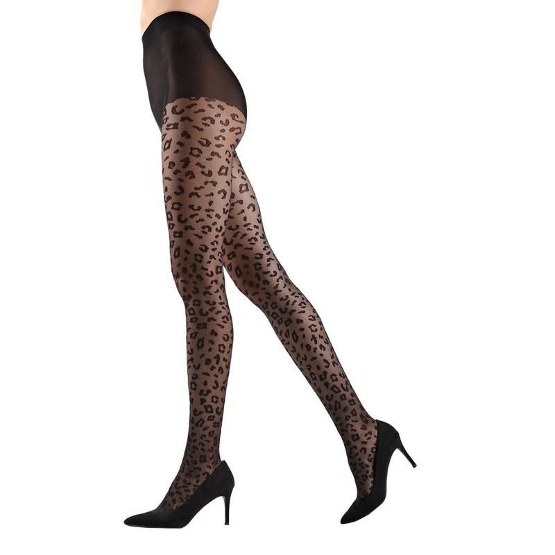 メモイ レディース アンダーウェア 靴下 プリント シアー MeMoi Leopard Print Sheer Tights Black ブラック