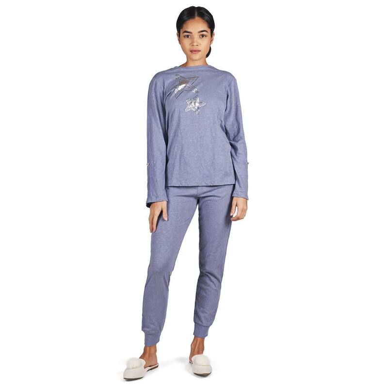 メモイ レディース アンダーウェア ナイトウェア トール コットン ニット MeMoi Womens 100 Cotton Slub Knit Metallic Star Accent Pajama Set Blue ブルー