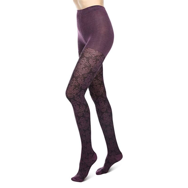 メモイ レディース アンダーウェア 靴下 セーター コットン MeMoi Baroque Patterned Cotton Blend Sweater Tights Grape Heather ヘザー
