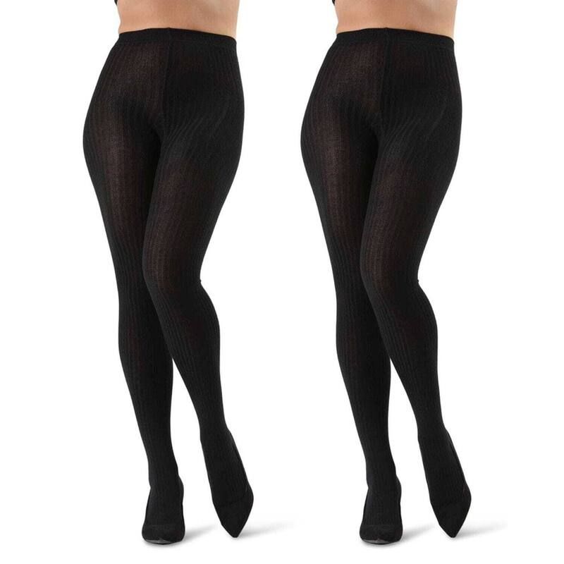 メモイ レディース アンダーウェア 靴下 リブ セーター コットン MeMoi 2 Pair Womens Ribbed Cotton Blend Sweater Tights Black ブラック