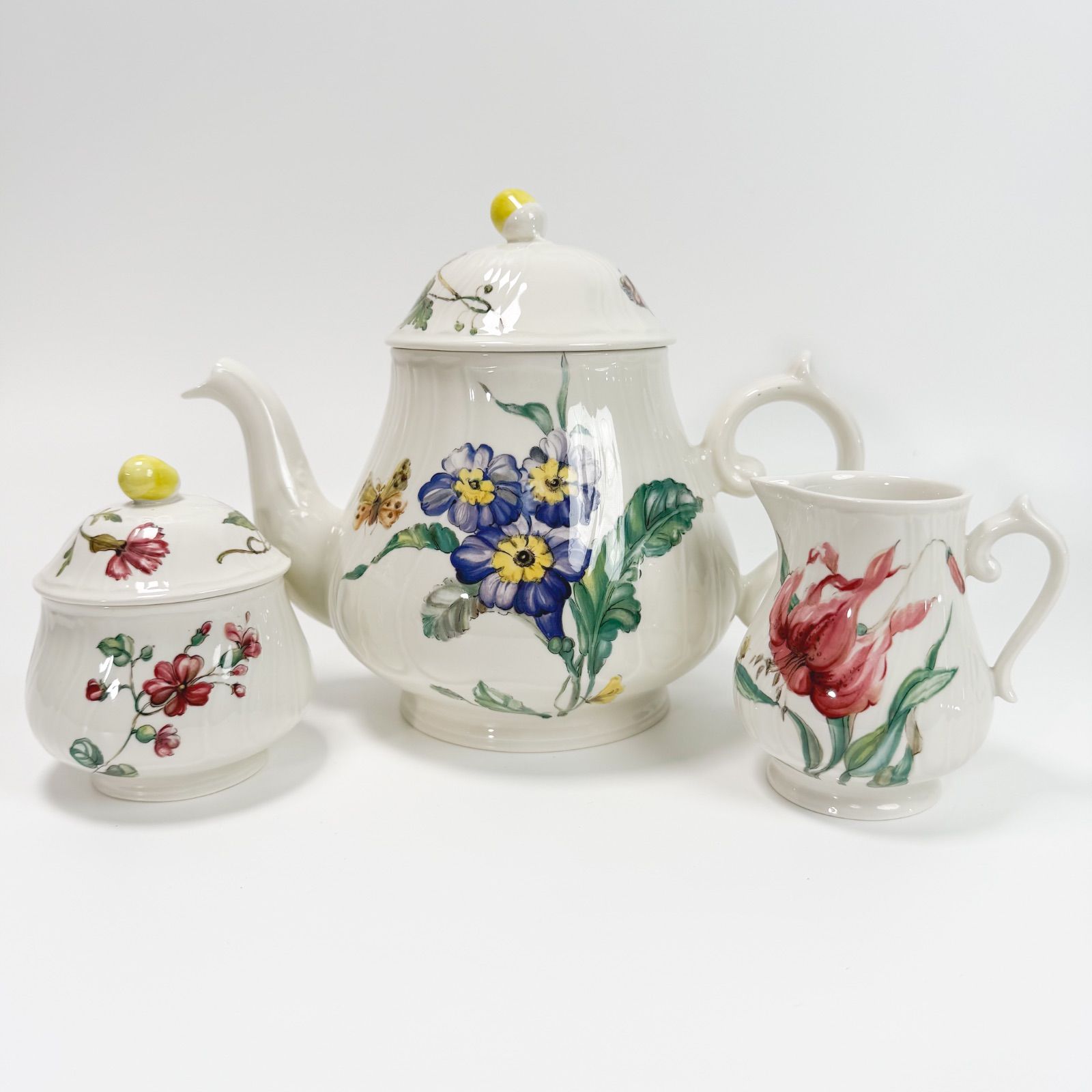 Villeroy＆Boch ビレロイ&ボッホ Bouquet ブーケ テーポット クリーマー シュガーポット 3点セット