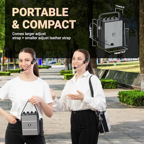 WWinBridge 60W ハンドヘルドマイク ポータブル拡声器 2つのマイクPA