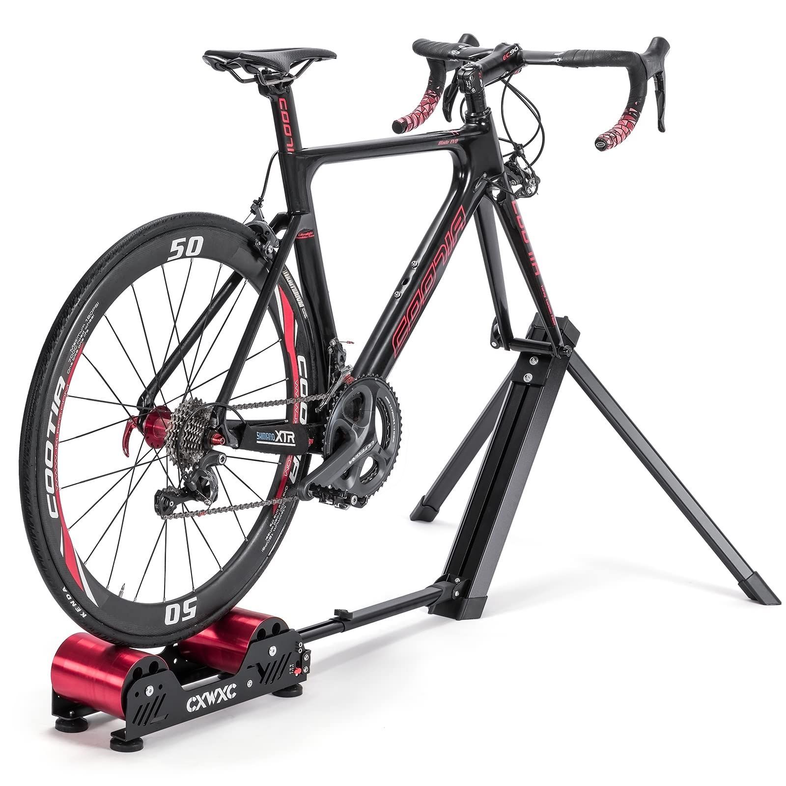 CXWXC 自転車 サイクルトレーナー 固定ローラー台 16～29インチ/650～700c対応 実走感 安定感 静音 3段階負荷調整 ハイブリッドローラー 折り畳み 9mmクイックリリース/スルーアクスルアダプター付き（GT-05）