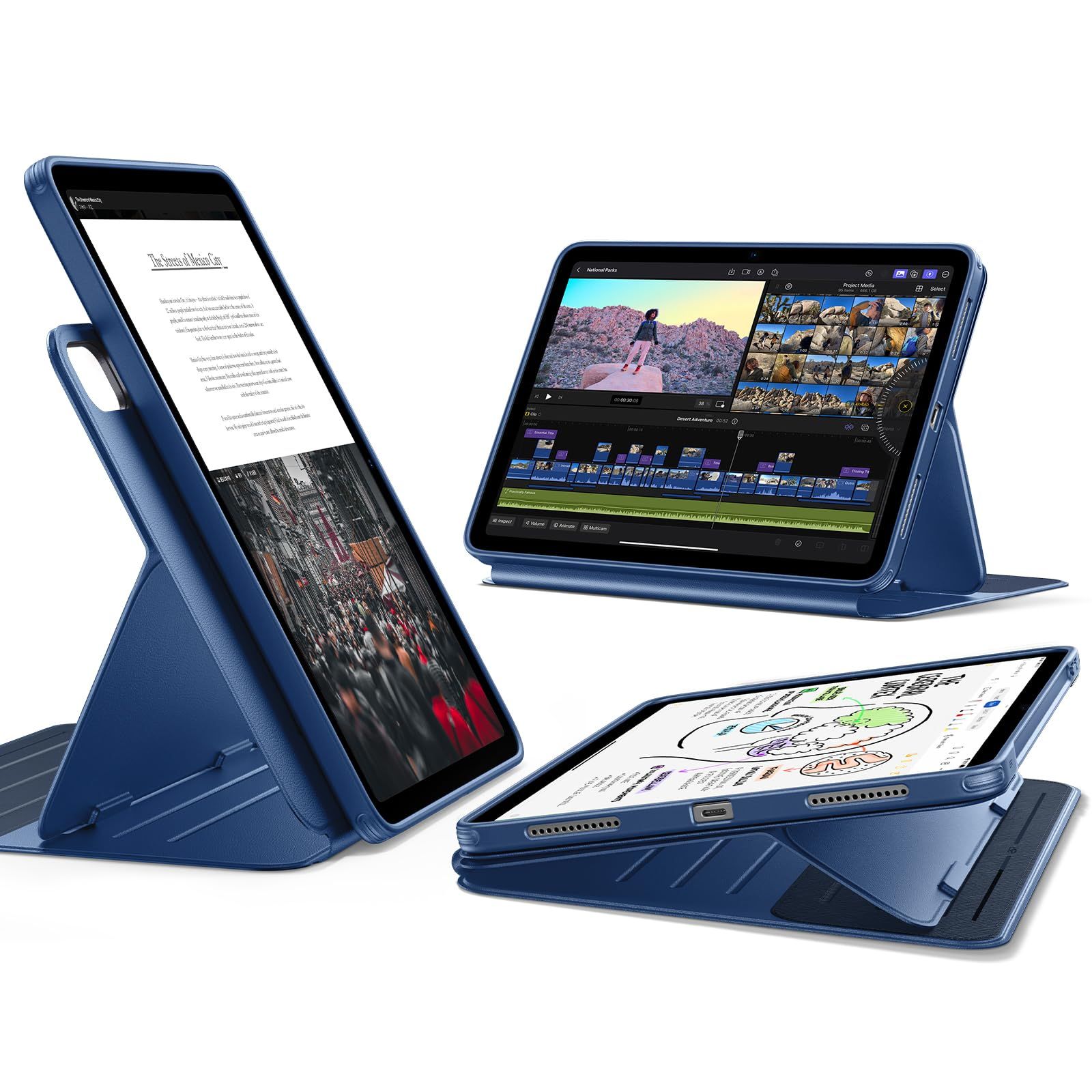 新品 ESR iPad Air 11インチ ケース M4/M3/M2（2026/2025/2024）iPad Air 第5/4世代（2022/2020）対応 着脱式マグネット 分離式 単体使用可能 縦横対応 9段階調整スタンド 自動スリープ/ウェイク Penc