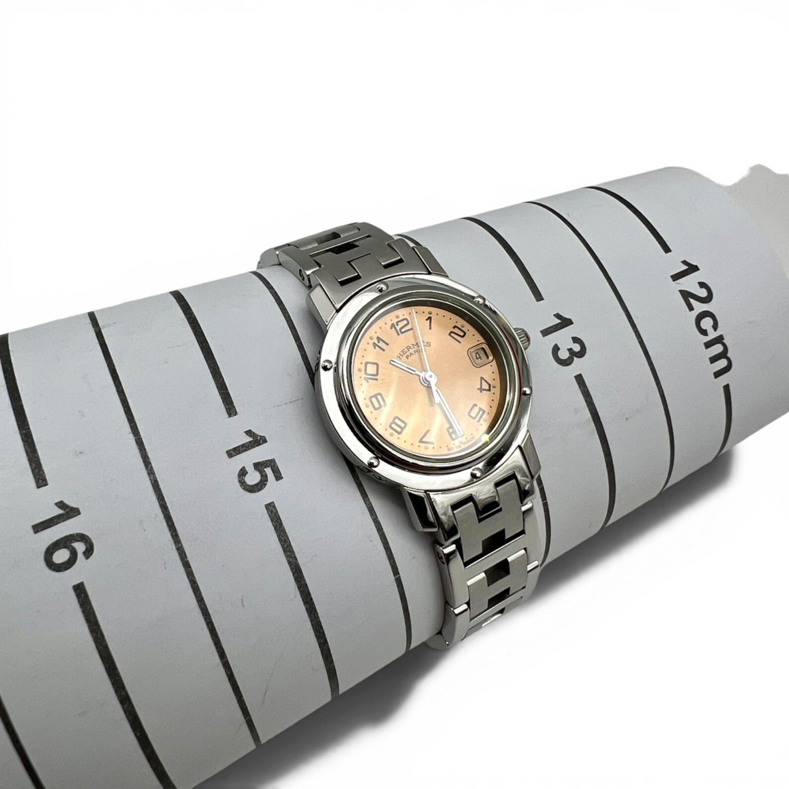 HERMES エルメス クリッパー デイト CL4.210 サーモンピンク オレンジ