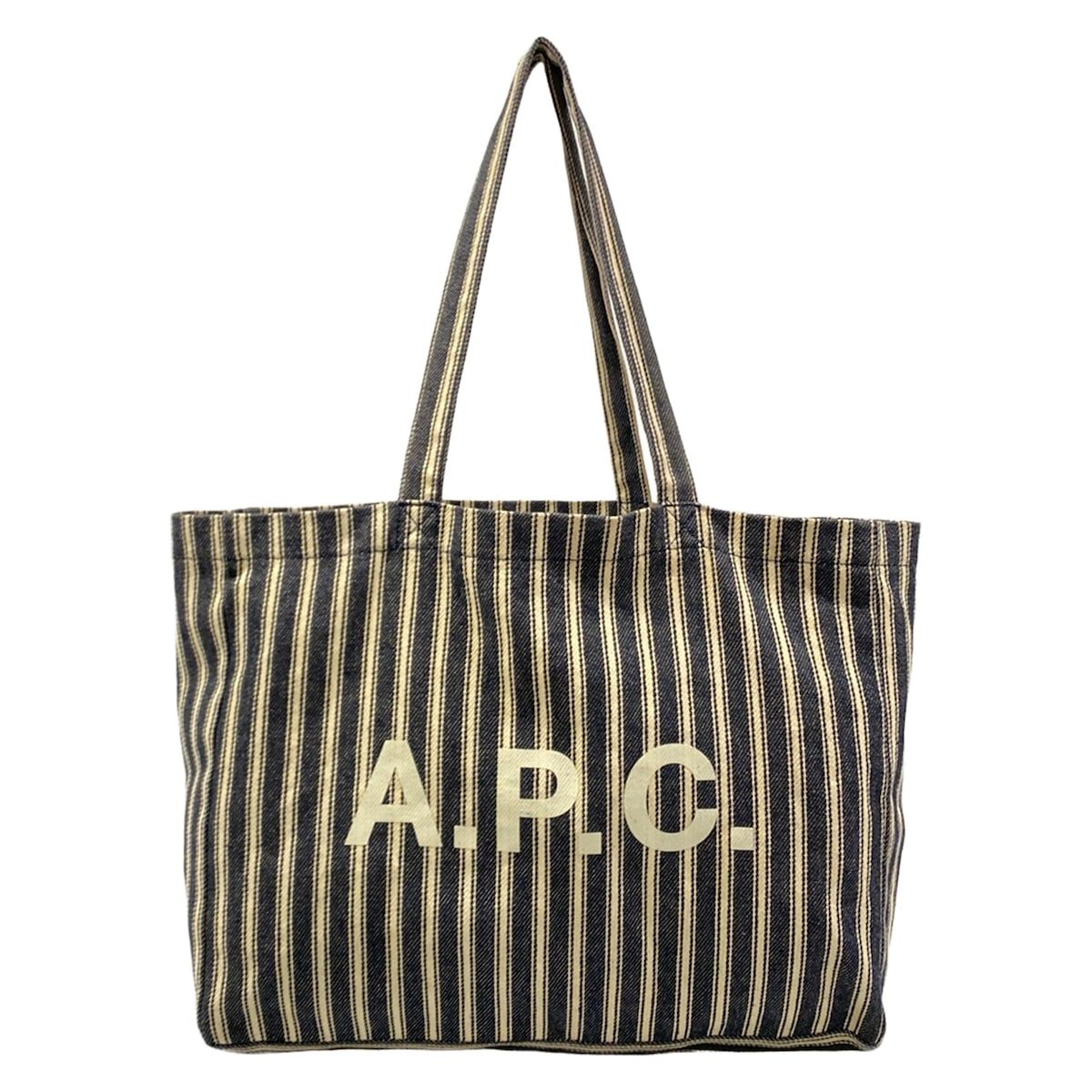 A.P.C.(アーペーセー) トートバッグ ネイビー×アイボリー ストライプ 