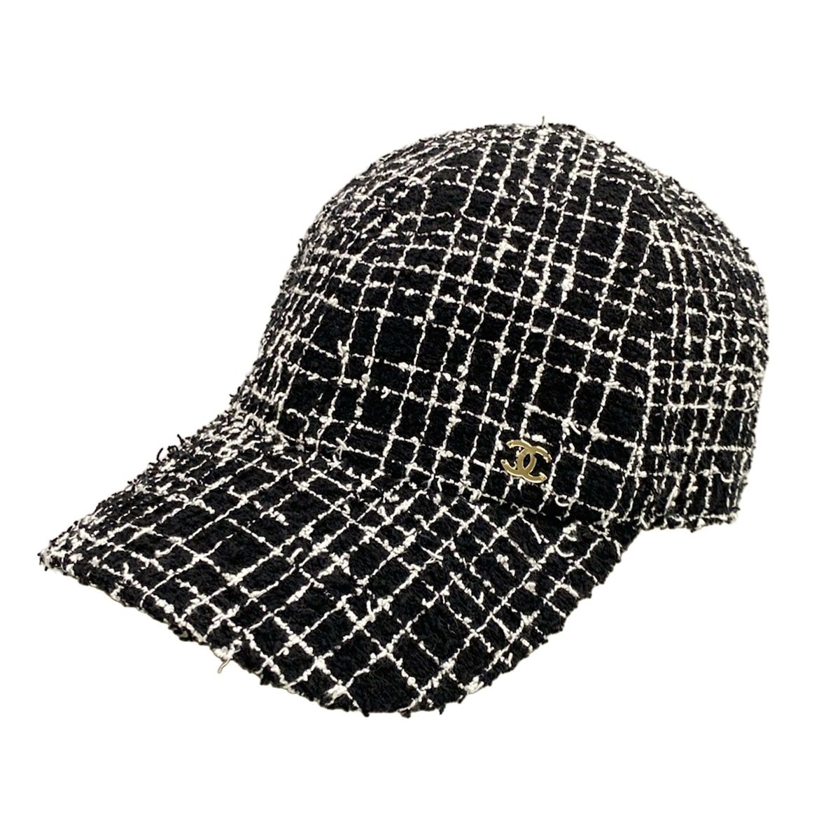 CHANEL(シャネル) キャップ美品 - 黒×白 ツイード コットン - メルカリ