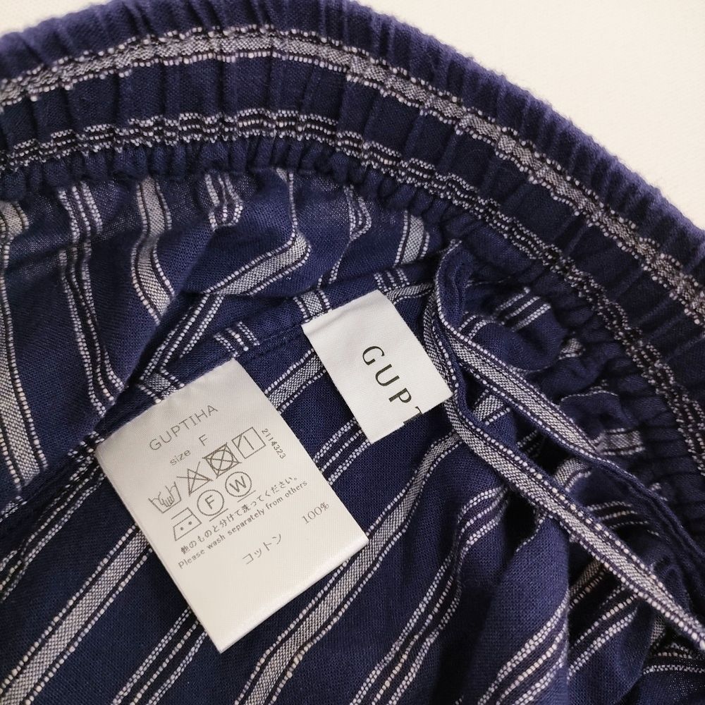 GUPTIHA グプティハ コットン ベンガル ストライプサルエルパンツ インド製 定価34100円 切替 2025 ネイビー レディース【中古】6-0418M♪