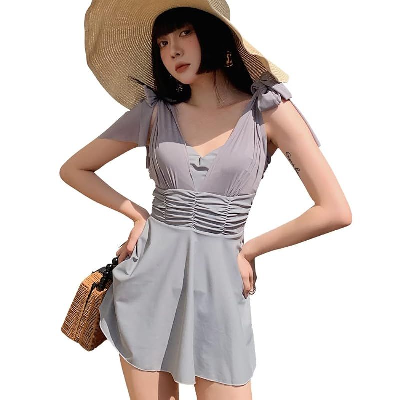 [Teddy] 水着 ワンピース レディース 体型カバー オールインワン 露出控えめ 背中開き hys2594 (グレー, 3L(13号)) 1