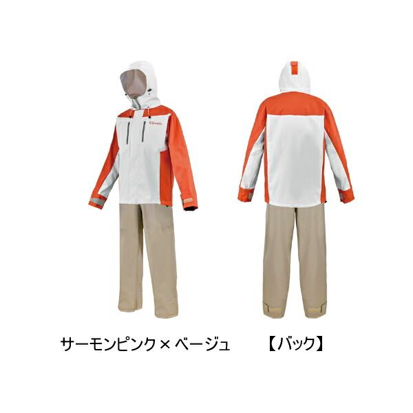 （26年4月新商品） がまかつ PVCレインスーツ GM-3818 サーモンピンク×ベージュ Sサイズ