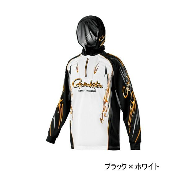 （26年4月新商品） がまかつ 2WAYプリントジップシャツフーディ GM-3816 ブラック×ホワイト Lサイズ