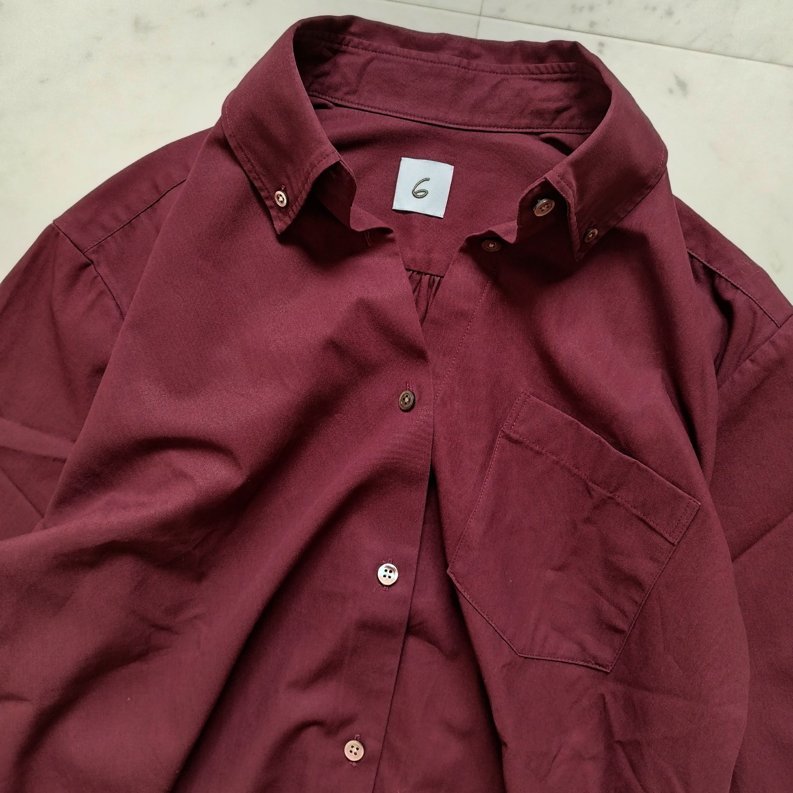 美品【ロク 6】COTTON BD SHORT SLEEVE SHIRT 半袖シャツ ボルドー 