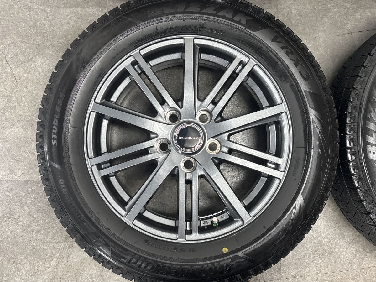 ☆バリ溝 スタッドレス☆ バルミナ 16インチ 6J　PCD100　4穴　ET40　ハブ径約74　BRIDGESTONE　BLIZZAK　VRX2　195/65R16　2020年　4本 ロッキー　ライズ等 美品 バリ溝】バルミナ 16in 6.5J +39 PCD114.3 ブリヂストン
