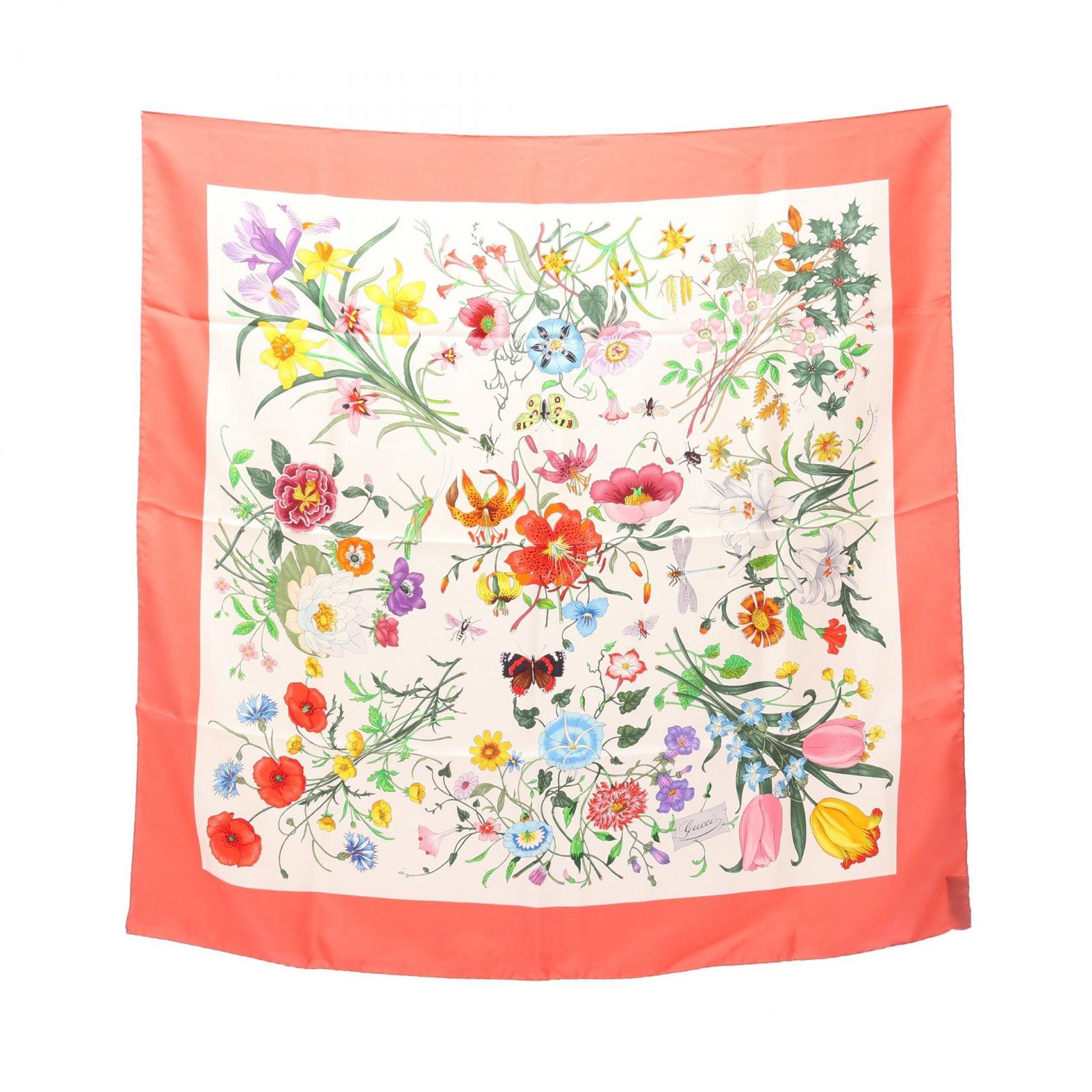 グッチ GUCCI スカーフ 花柄 フラワー シルク スカーフ レディース