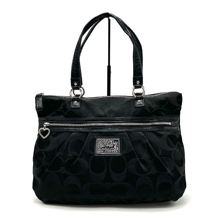 中古】COACH コーチ シグネチャー ロゴ キャンバス レザー ハンド 
