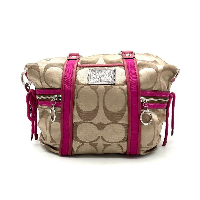 【中古】COACH コーチ シグネチャー ロゴ 2way キャンバス レザー ハンド ショルダー バッグ fY11286A